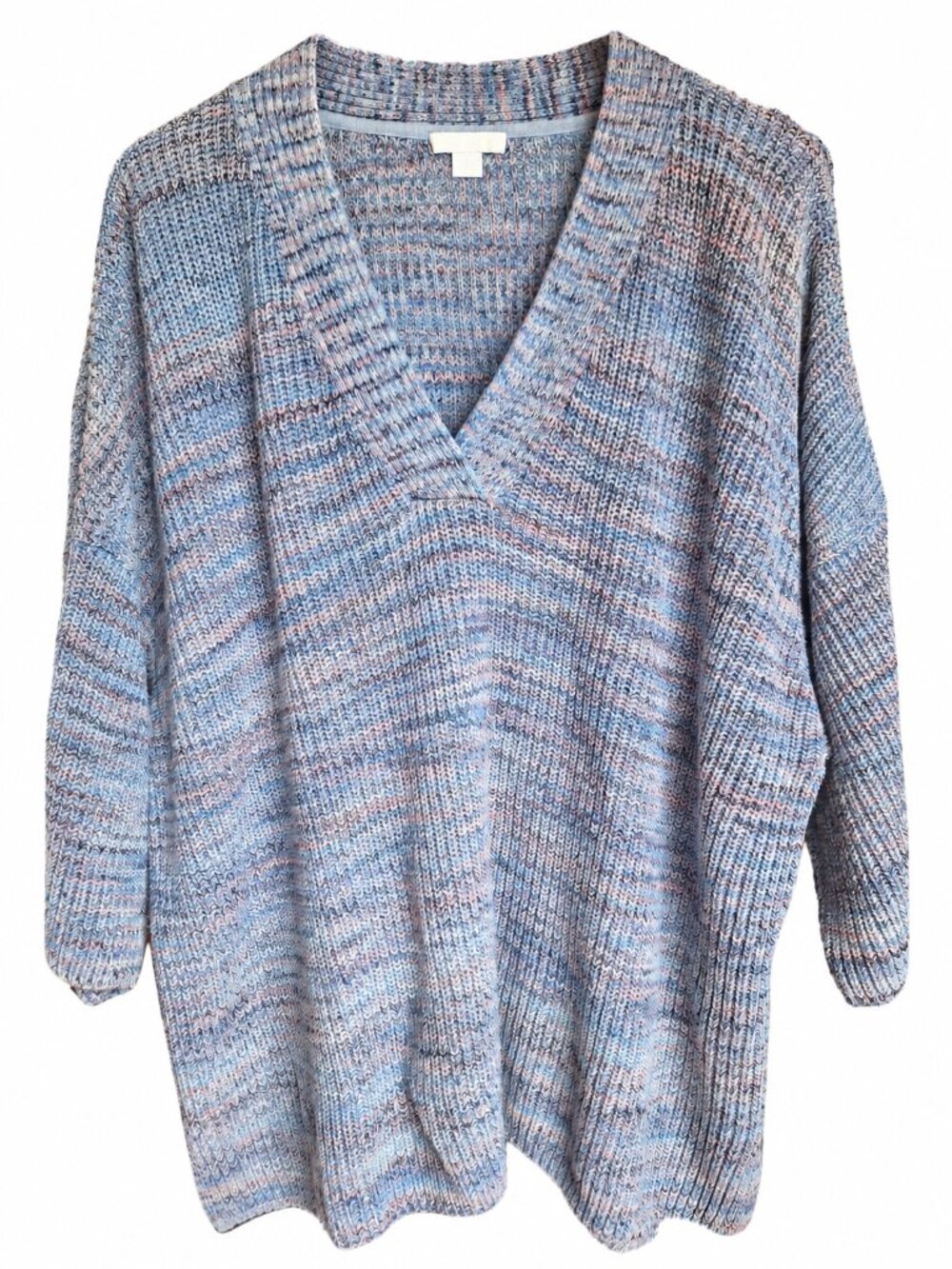 J.Jill 2X Blue Pink Marled V Neck Sweater 3/4 Sleeve Relaxed Boho